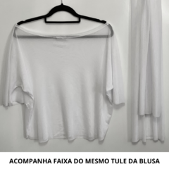 Blusa tule BRANCA manga curta ombro á ombro com faixa em tule - comprar online