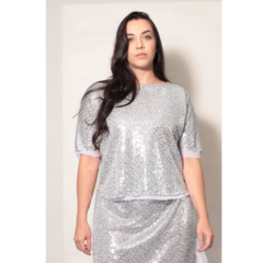 Blusa manga curta em Paetê Prata - comprar online