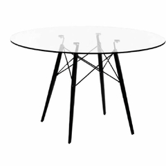 MESA EAMES DE VIDRIO PATA NEGRA