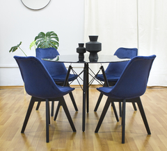 SET COMEDOR EAMES + TULIP TAPIZADA AZUL