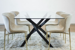 silla terciopelo y pata dorada