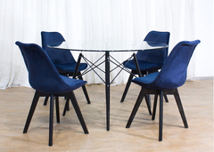 Mesa Eames Black 1.20 m. + 4 sillas Tulip Blue