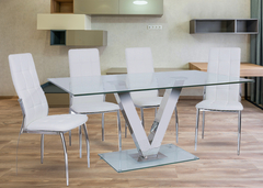 Mesa V 1.60 m. + 6 sillas New Paris blancas