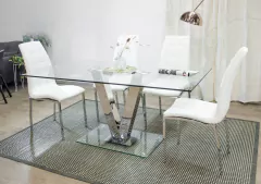 MESA DE COMEDOR ELEGANTE V DE VIDRIO 1,60 m x 0,90 m - Decototale