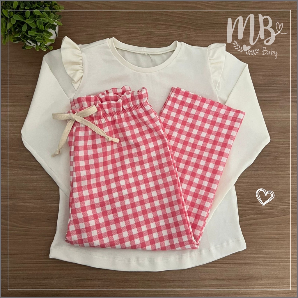 PIJAMA ALFAIATARIA LONGO XADREZ ROSA BEBÊ - Santo Pijama