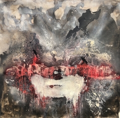 Mariana Rodriguez Avila. Voces rojas - 140 x 140. Acrílico, tinta y esmalte sobre lienzo.