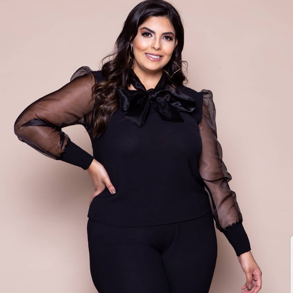 Blusa tule manga longa plus size Clearance