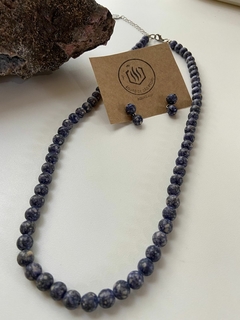 Conjunto de Colar & Brincos de Mineral Natural Sodalita - comprar online