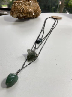 Mix triplo de Colar com Quartzos Verdes & Cristal de Berilo Verde Bruto