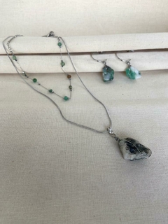 Mix Cristais VERDES: Conjunto Duo Colar com Brincos, Mini Quartzos Verdes Rolados + Esmeraldas Brutas na internet