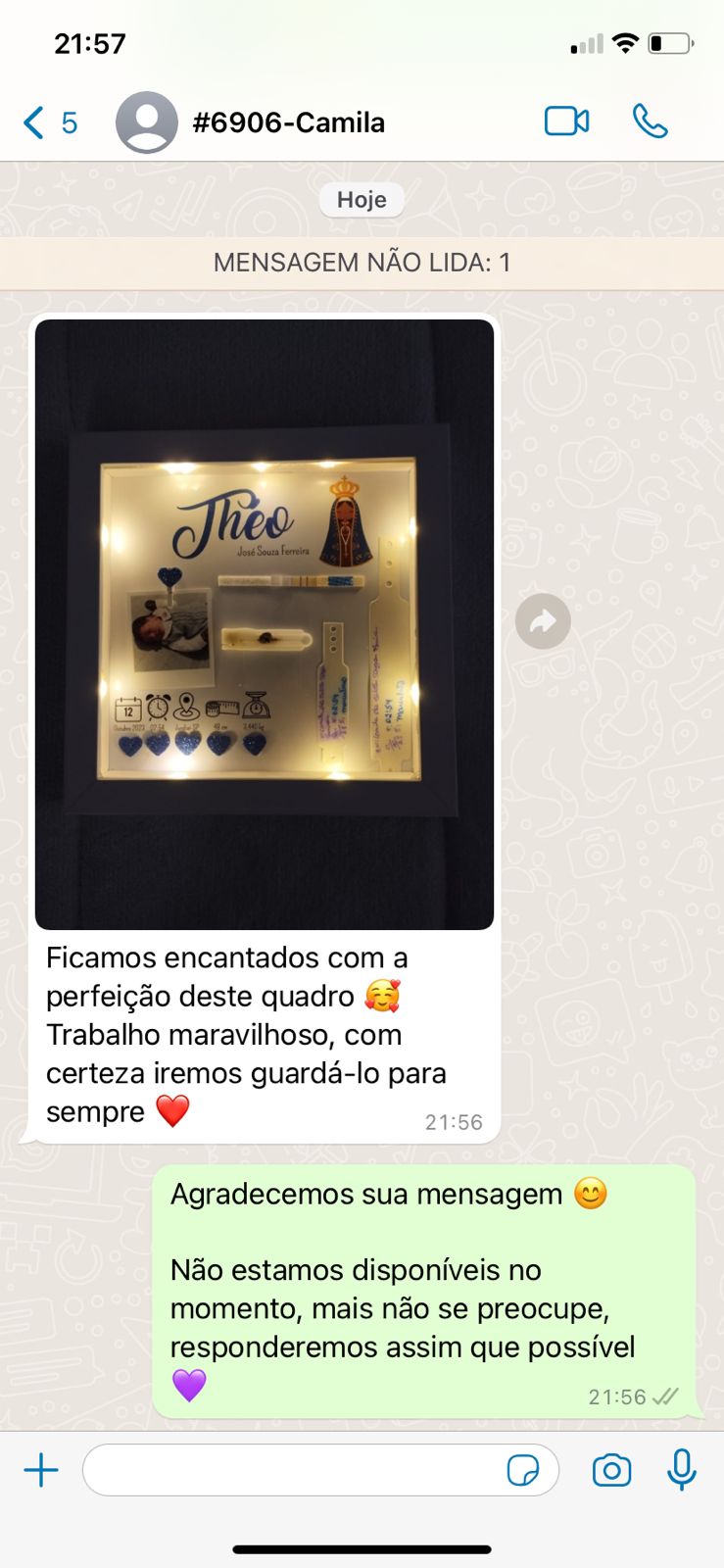 Nanu Memory Quadro/Luminária Eternização Bebê | Nanu Memory
