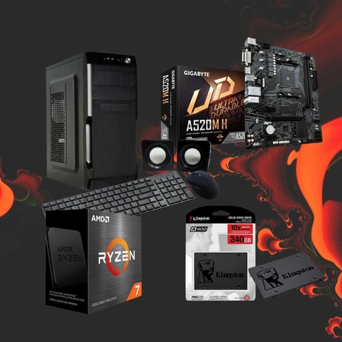 PC Armada- Ryzen 7g, 4gb Ram. SSD 240gb+ Teclado, Mouse y Parlantes