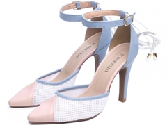Sapato Feminino Scarpin Azul Branco e Rosa - comprar online