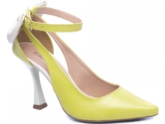 Sapato Scarpin Napa Amarelo / Napa Off White - Elegance Calçados