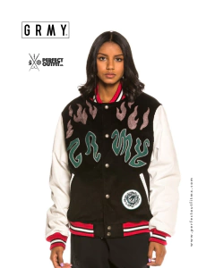 Grimey Yoga Fire Corduroy Baseball Jacket Black