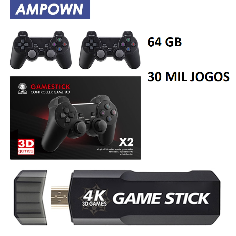 Video Game Retro 64gb 30 mil jogos 2 controles sem fio hdmi vários consoles