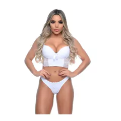 Conjunto Cropped Roberta Rendado com Bojo Branco