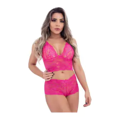 Conjunto Caleçon em Renda sem Bojo Pink