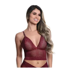 Conjunto Caleçon em Renda sem Bojo Bordô - Dia & Noite Moda Intima.