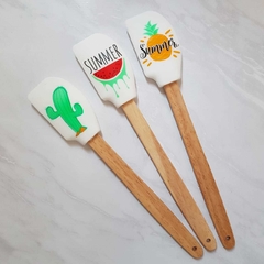 Espátula Silicona Mango Madera Decoradas