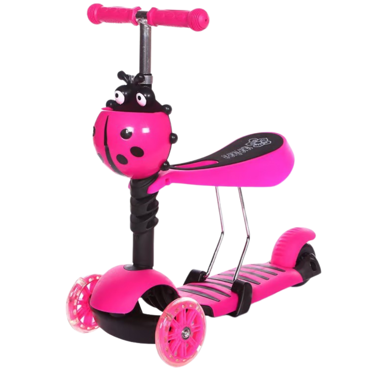 Patineta Mariquita Scooter Monopatín Niño. ¿Por Qué Comprar una Patineta Mariquita Scooter Monopatín para Niños? La Patineta Mariquita Scooter Monopatín Niños es la opción  Beneficios de la Patineta Mariquita Scooter Monopatín Niños Desarrollo del Equilibrio y la Coordinación Con la patineta mariquita , los niños pueden mejorar su equilibrio y habilidades motoras mientras se divierten. El diseño de tres ruedas ayuda a que los más pequeños se sientan seguros al comenzar a aprender.  Diseño Seguro y Duradero La patineta mariquita 5 en 1 está diseñada pensando en la seguridad de los niños. Sus materiales son resistentes y sus ruedas están hechas para proporcionar una buena estabilidad, reduciendo el riesgo de caídas.  Diseño Ajustable para Crecer con el Niño El scooter mariquita cuenta con un manillar ajustable en altura, lo que permite que se adapte al crecimiento del niño, acompañándolo durante varios años.  Diversión en Exteriores Este monopatín fomenta el juego al aire libre, lo que es crucial para el desarrollo físico de los niños. Les ayuda a desconectarse de las pantallas ya disfrutar del movimiento y la naturaleza.  ¿Qué hace especial a la Patineta Mariquita 5 en 1? La patineta mariquita 5 en 1 no es solo un scooter, sino que tiene varias funciones que la hacen única. Dependiendo del modelo, puede incluir un asiento desmontable, convirtiéndolo en un vehículo ideal tanto para principiantes como para niños que ya tienen experiencia en el uso de scooters. Es una inversión a largo plazo, ya que su versatilidad permite ajustarse a las diferentes etapas de crecimiento del niño.  Características Clave de la Patineta Mariquita Scooter Monopatín Niños Ruedas de LED : Las ruedas de muchos modelos están equipadas con luces LED que se iluminan al moverse, lo que no solo las hace visualmente atractivas, sino también más seguras durante los paseos nocturnos. Manillar Ajustable : Como se mencionó, el manillar puede ajustarse a diferentes alturas, haciendo que el monopatín mariquita se adapte a la altura del niño. Asiento Desmontable : Algunos modelos incluyen un asiento que se puede quitar y poner según las necesidades del niño, ofreciendo la posibilidad de usar la patineta mariquita como un triciclo para los más pequeños.