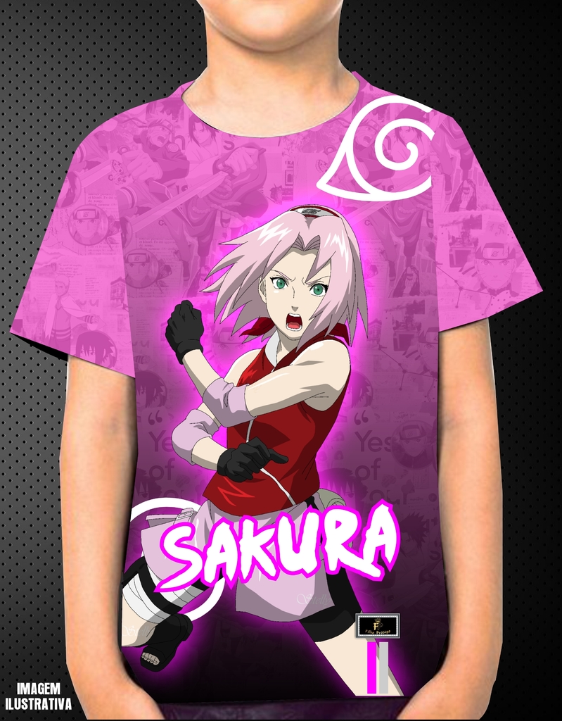 Camiseta Infantil Estampa Sakura Naruto Tam 4 a 10