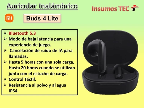 AUDÍFONO INALÁMBRICO XIAOMI REDMI BUDS 3 LITE | Bluetooth 5.2 |  Certificacion | IP54 | Duracion De Bat 18HRS | Negro