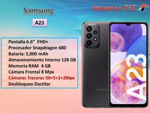 Celular Samsung A23 (2022) 128gb/4gb Negro + vidrio