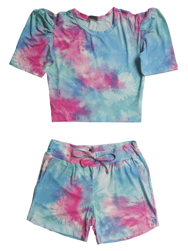 conjunto tie dye short e cropped