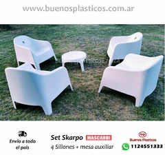 4 SOFAS SKARPO BLANCOS MASCARDI + MESA