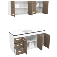 Combo Cocina Premium 1.40 Blanco Frente Carvalho (Con mesada) - Amuebla