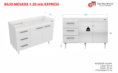 Bajo Mesada Premium de 1,20 Blanco con Puertas Carvalho Messo - tienda online