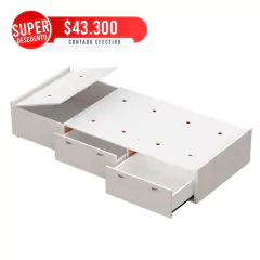 Cama Box Plataforma Sommier 1 Plaza Blanco