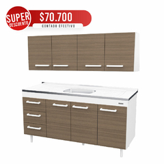 Combo Cocina Premium 1.40 Blanco Frente Carvalho (Con mesada)