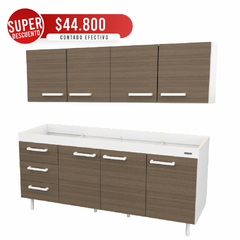 Combo Cocina Premium 1.60 Blanco Frente Carvalho (Sin mesada)