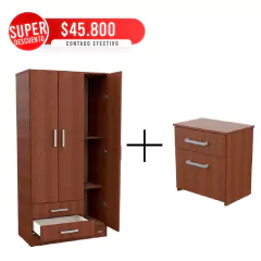 Placard 3 Puertas + Mesa de Luz Tbaco