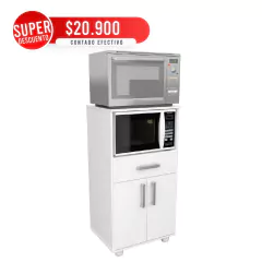 Porta Microondas + Grill Blanco con Cajón y Puertas
