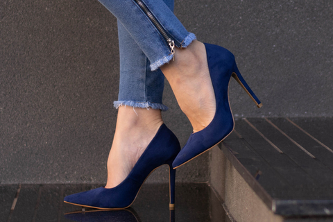 Scarpin Suede Salto Alto - Azul Marinho