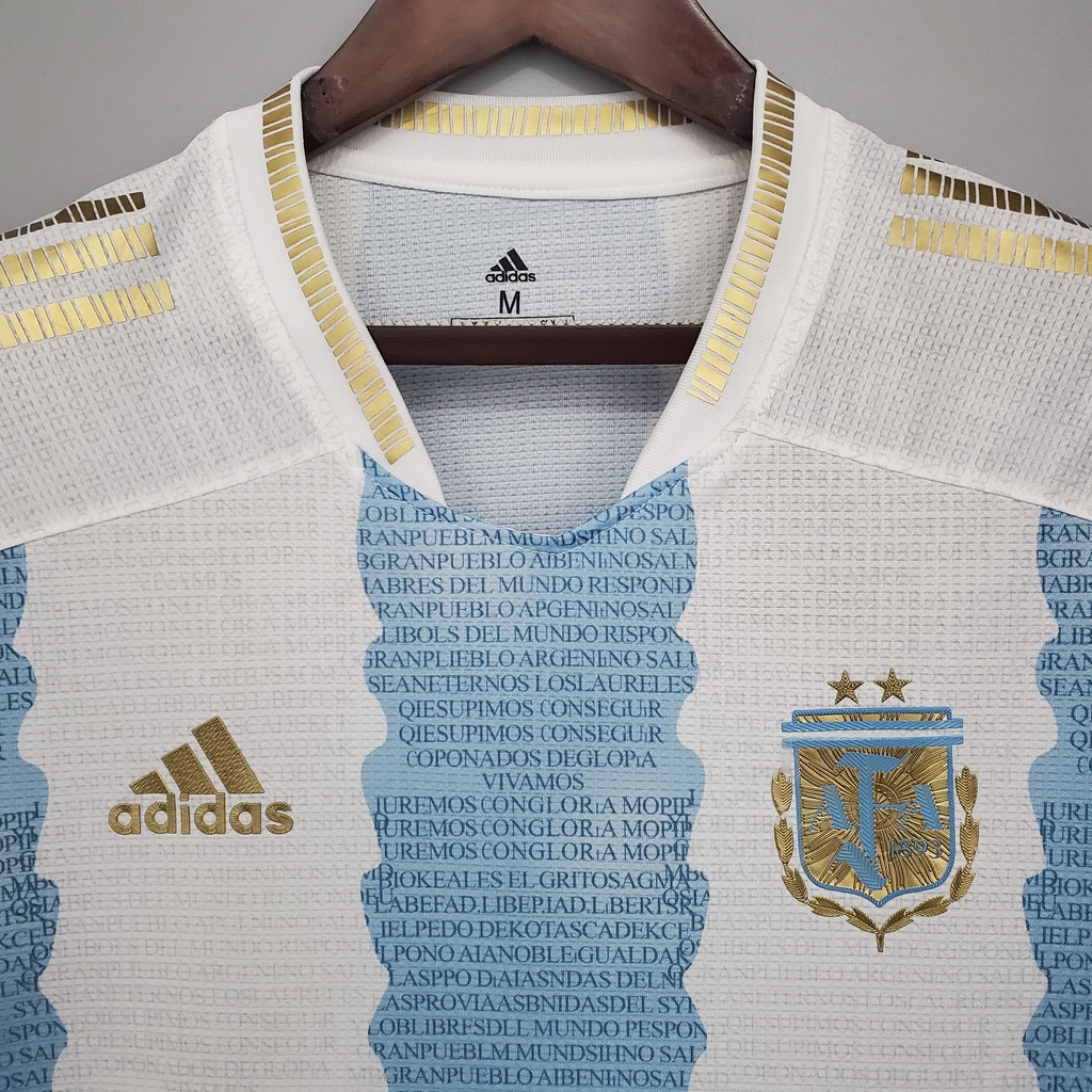 Camisa Seleção da Argentina 21/22 - Torcedor Masculina - Edição Especial em  homenagem a Diego Maradona - Azul e Dourada.