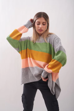 Sweater de acrílico oversize, con guardas de colores. en internet