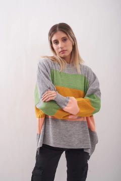 Sweater de acrílico oversize, con guardas de colores. - Proverbio