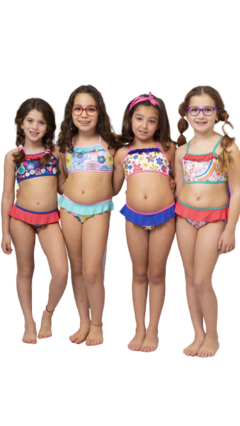 Bikini de nenas, top combinado, con voladitos en corpiño y bombacha. Art. 5306