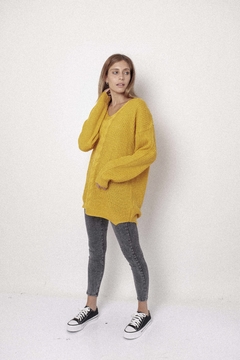 Maxi sweater, punto inglés, con ocho vertical, escote V. en internet