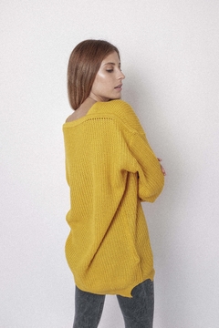 Imagen de Maxi sweater, punto inglés, con ocho vertical, escote V.