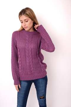 Sweater tejido con trenzas verticales. - comprar online