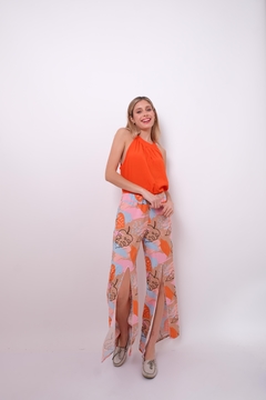 Palazzo de lino estampado, con tajo. - comprar online