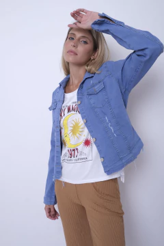 Campera de jean elastizado, roturas - tienda online