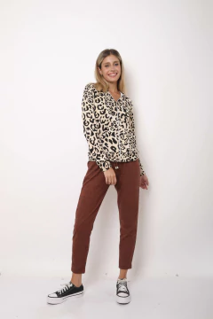 Pantalón chupin de lanilla , con tiritas. - comprar online