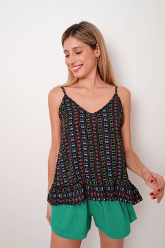 Short de lino, tiro alto, con tirita. - comprar online