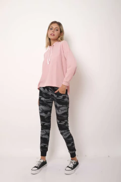 Buzo oversize de algódon tramado, con cinta de raso y capucha. - comprar online